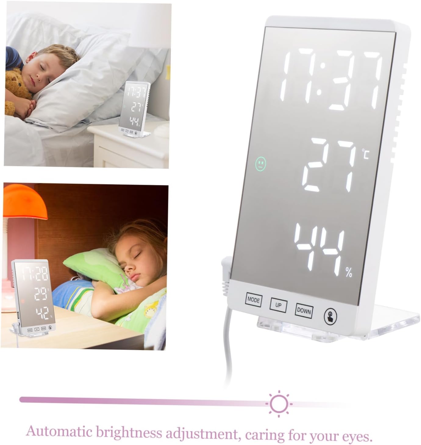 LED Mirror Digital Clock with Temperature and Humidity Display