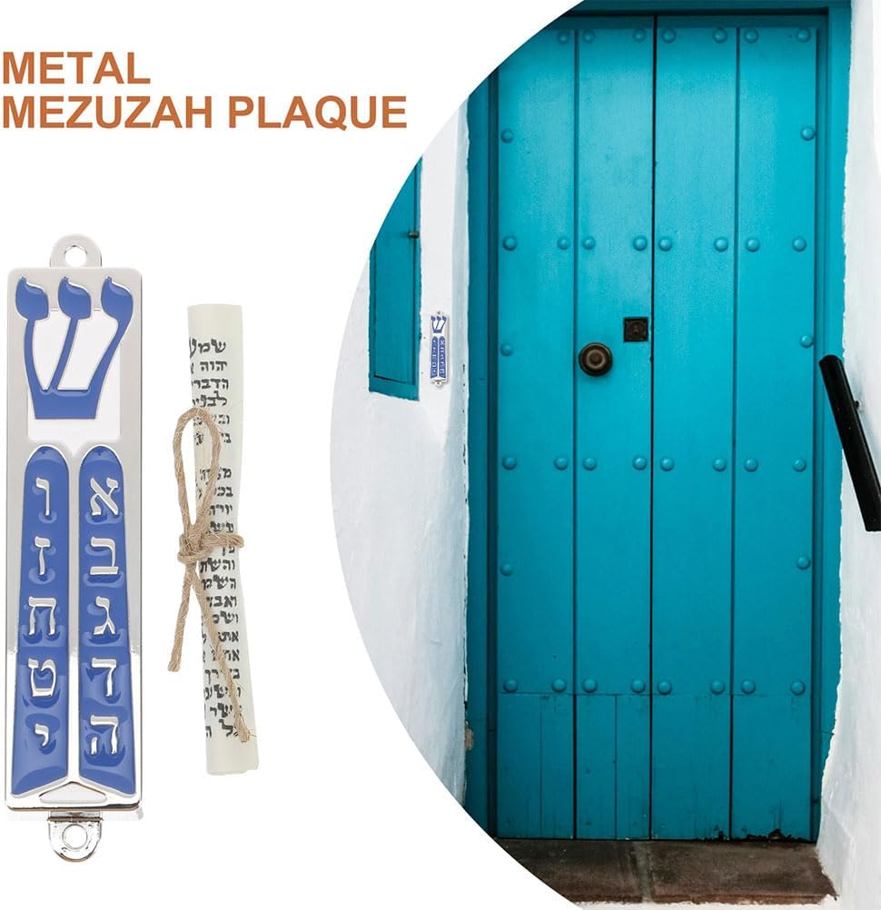 LOGOFUN 4PCS Metal Mezuzah Scroll Set for Home Door