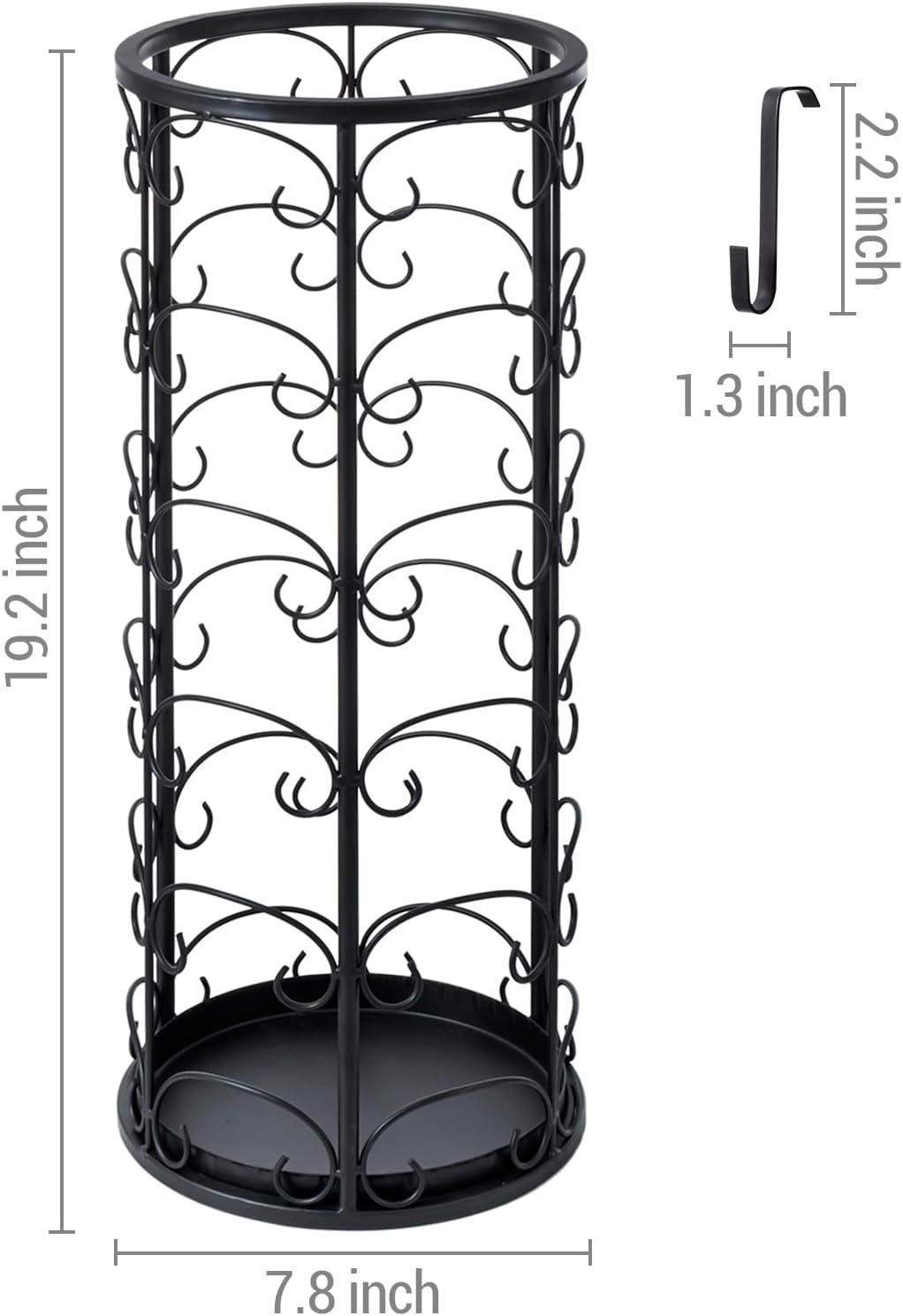 MyGift Matte Black Metal Umbrella Stand with 3 Hooks