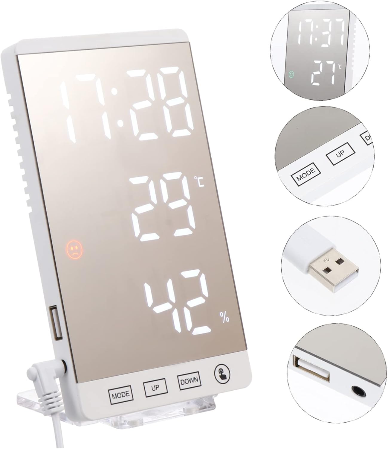 LED Mirror Digital Clock with Temperature and Humidity Display