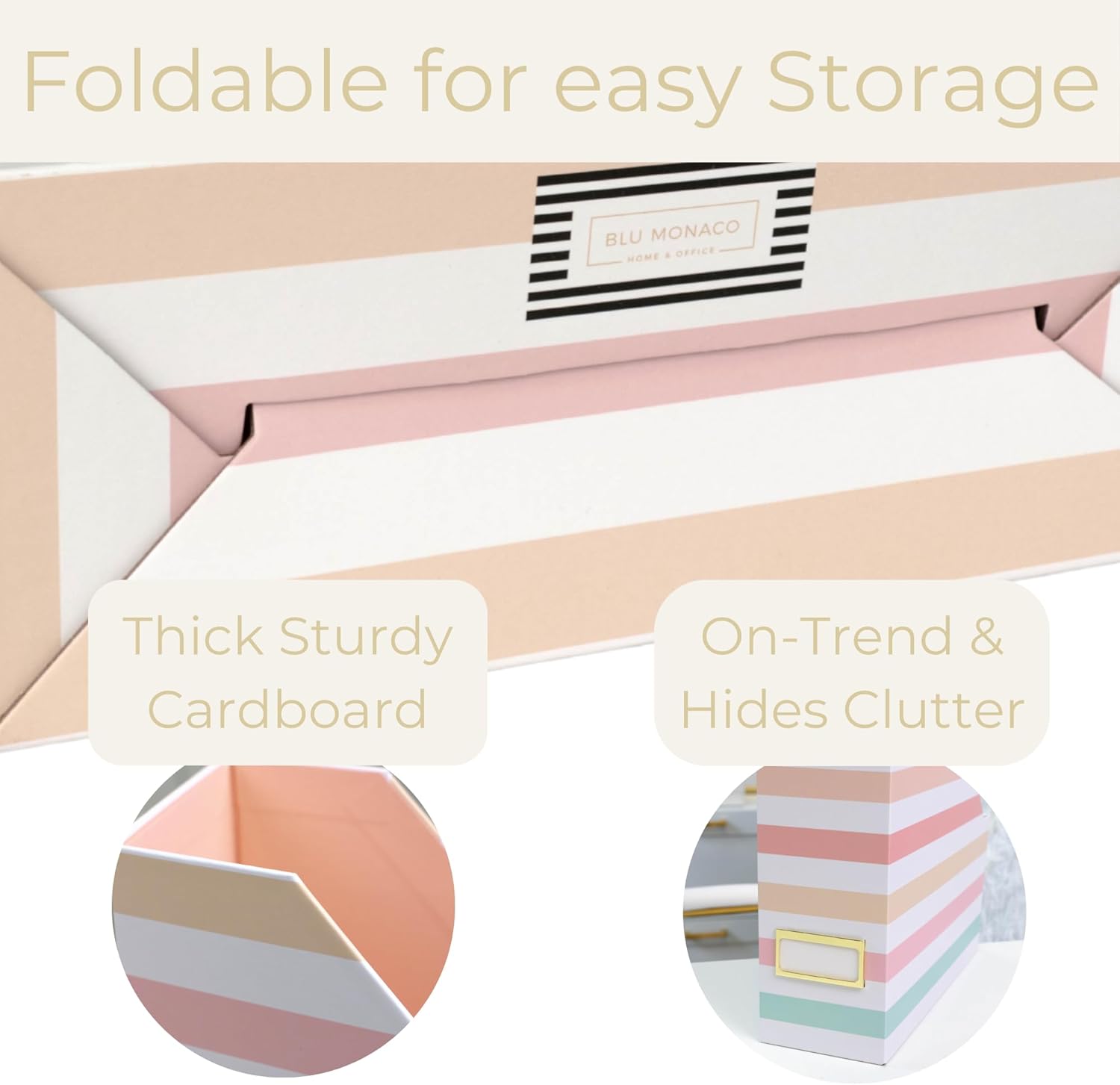 BLU MONACO Set of 4 Foldable Magazine Holders in Pastel Stripes