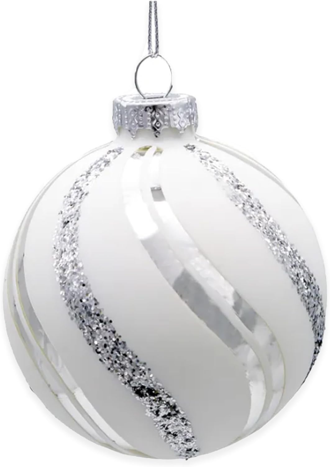 Kurt Adler 80MM White Glitter Swirl Ball Ornament Set