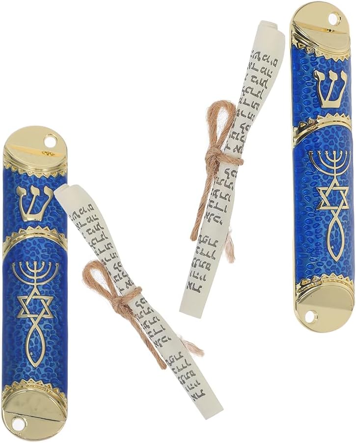 LUOZZY 2 Sets Elegant Gold and Blue Metal Mezuzahs