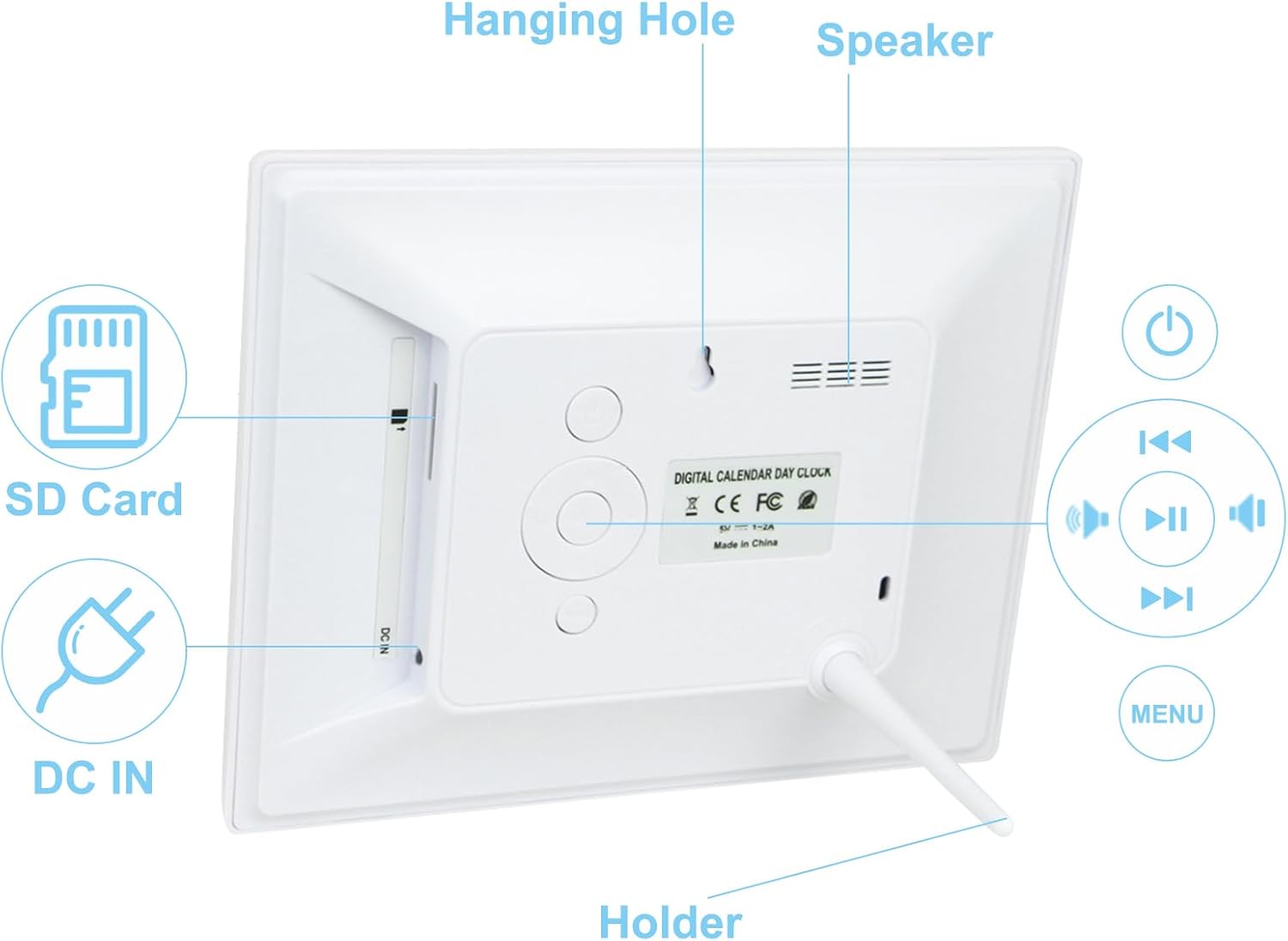 TMC 8 Inch Digital Dementia Clock White SD