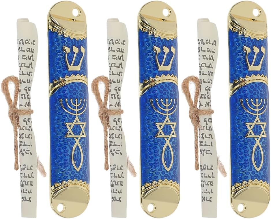 3 Sets Elegant Metal Mezuzah Case with Scroll