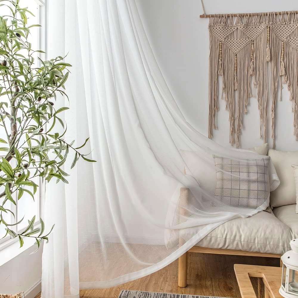 Off White Sheer Curtains 92 Inch Custom 2 Panels