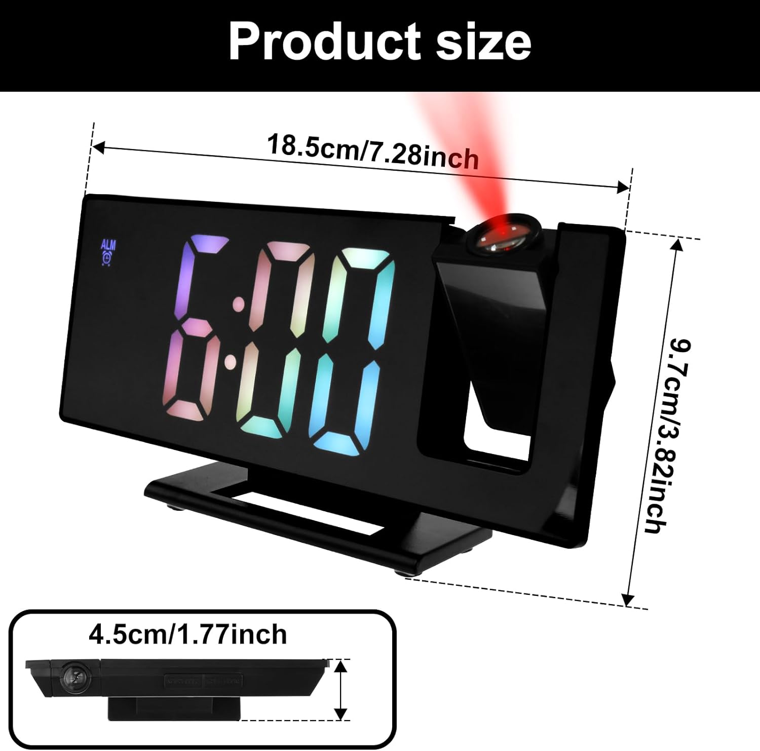 Projection Alarm Clock with Rotatable Projector and Mirror