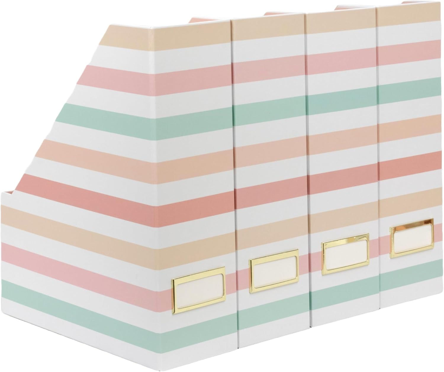 BLU MONACO Set of 4 Foldable Magazine Holders in Pastel Stripes