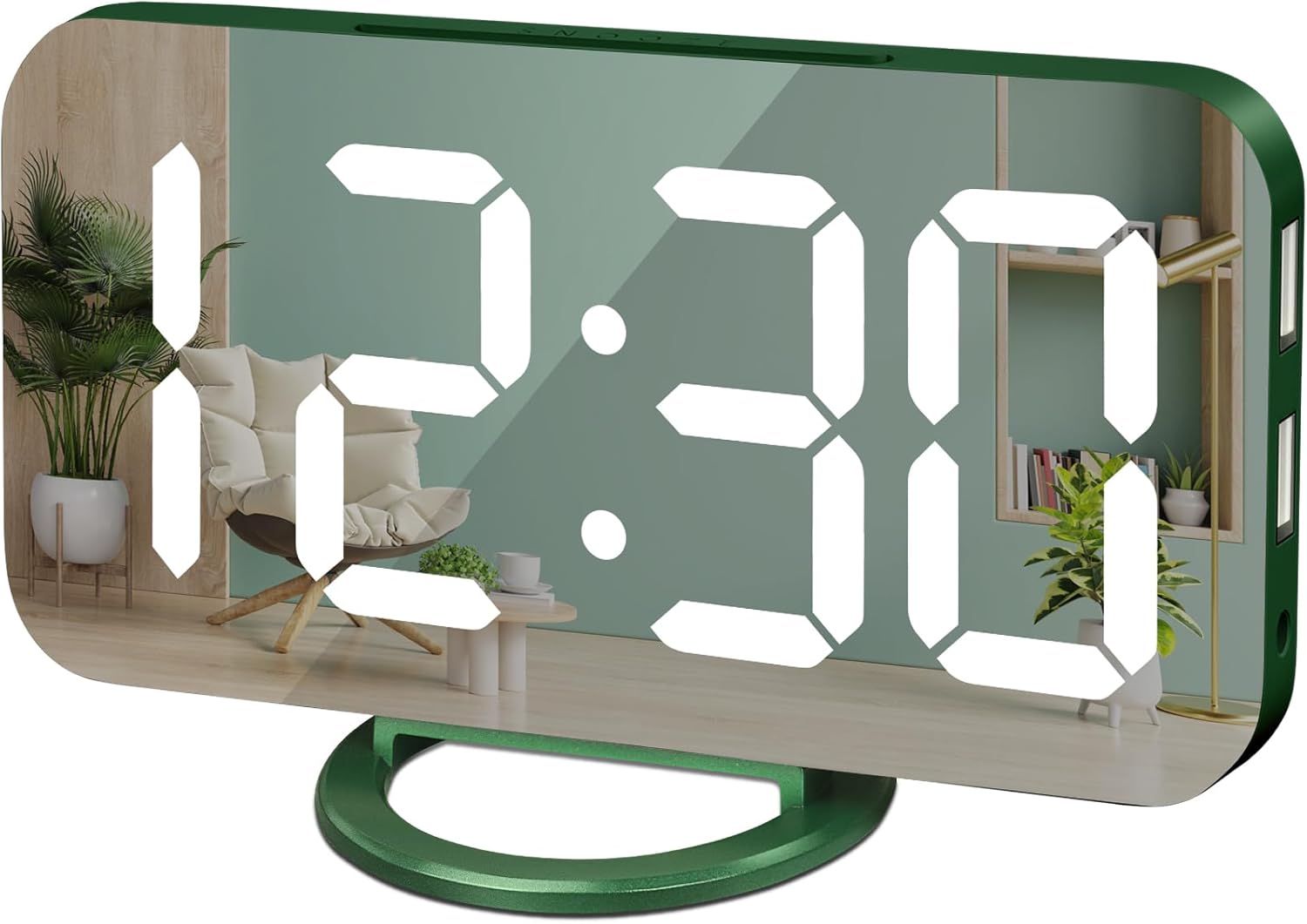 WulaWindy Digital Alarm Clock with USB Charger and Large Mirror