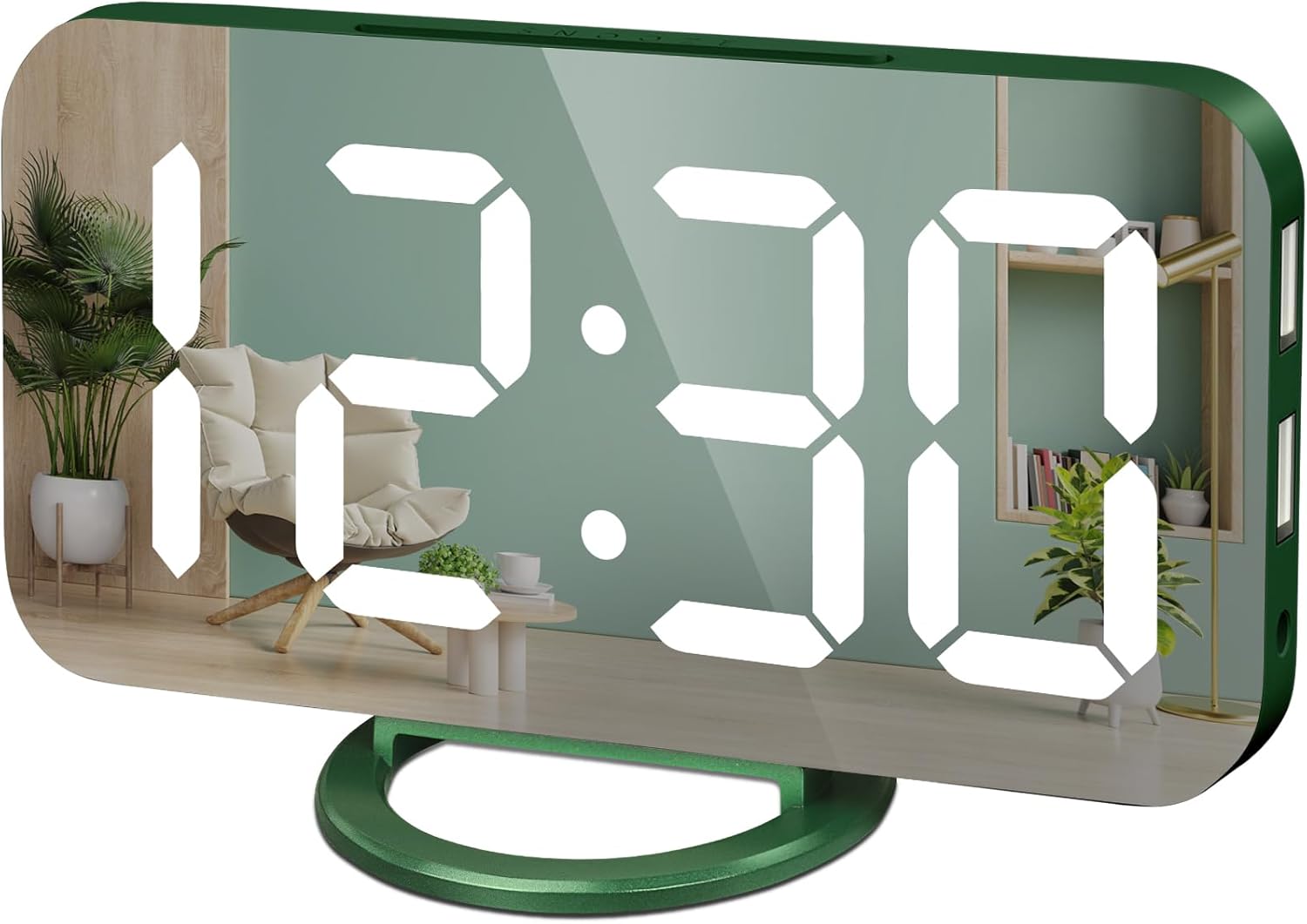 WulaWindy Digital Alarm Clock with USB Charger and Large Mirror