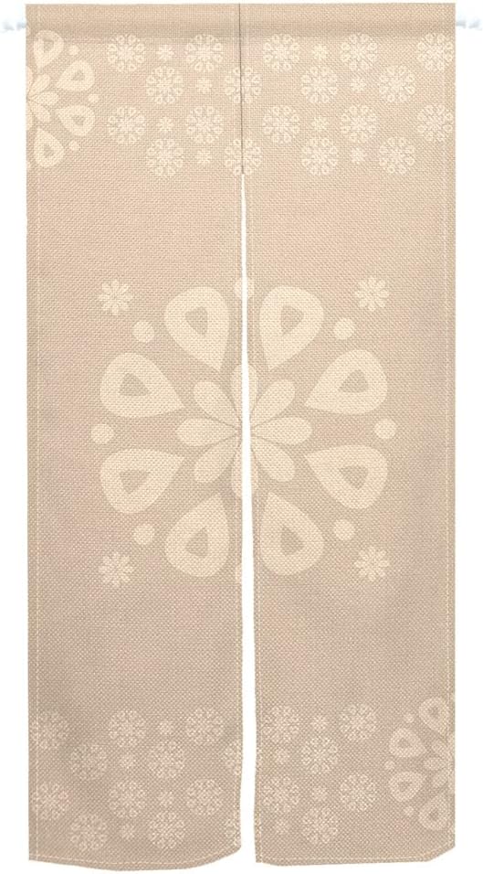 Leowefowa Japanese Noren Curtain with Flowers Print Beige