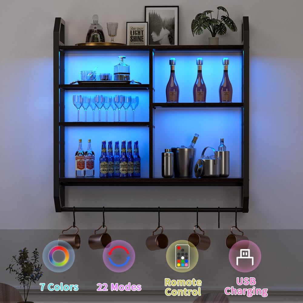 Nidouillet Gaming Floating Shelf with LED Lights and Hooks