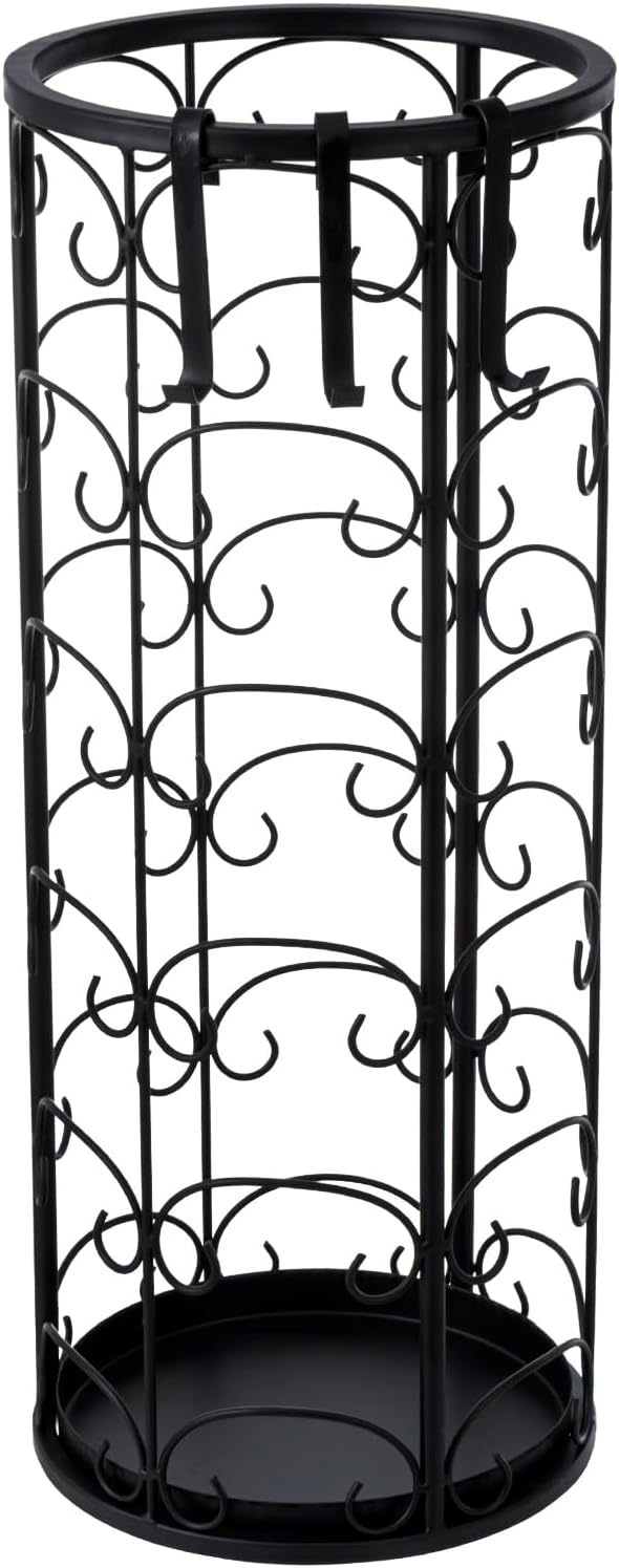 MyGift Matte Black Metal Umbrella Stand with 3 Hooks