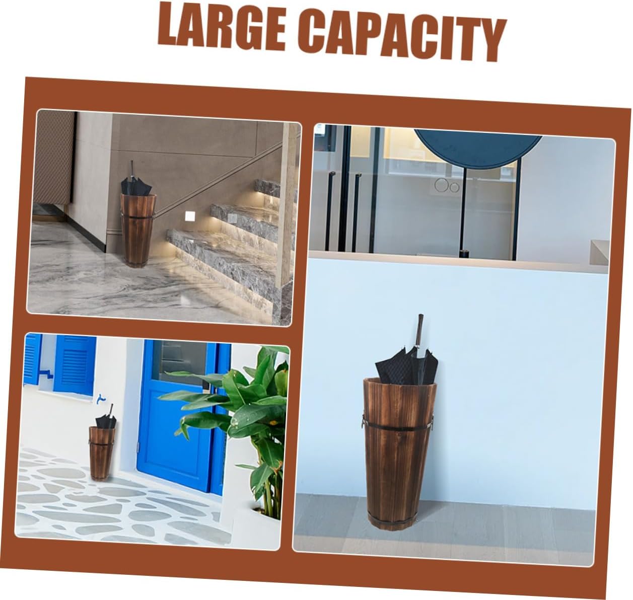 Wooden Umbrella Stand with Cane and Fan Storage