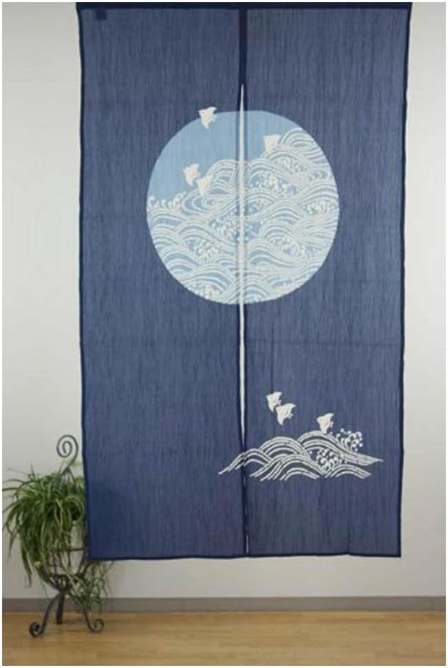 Made in Japan Noren Curtain Tapestry Plovers with Waves 1