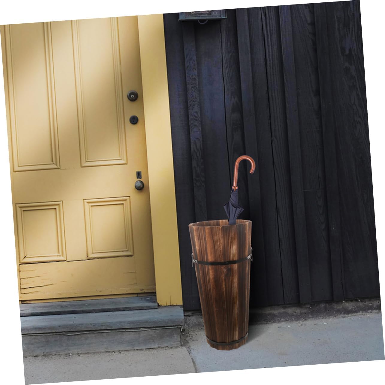 Wooden Umbrella Stand with Cane and Fan Storage
