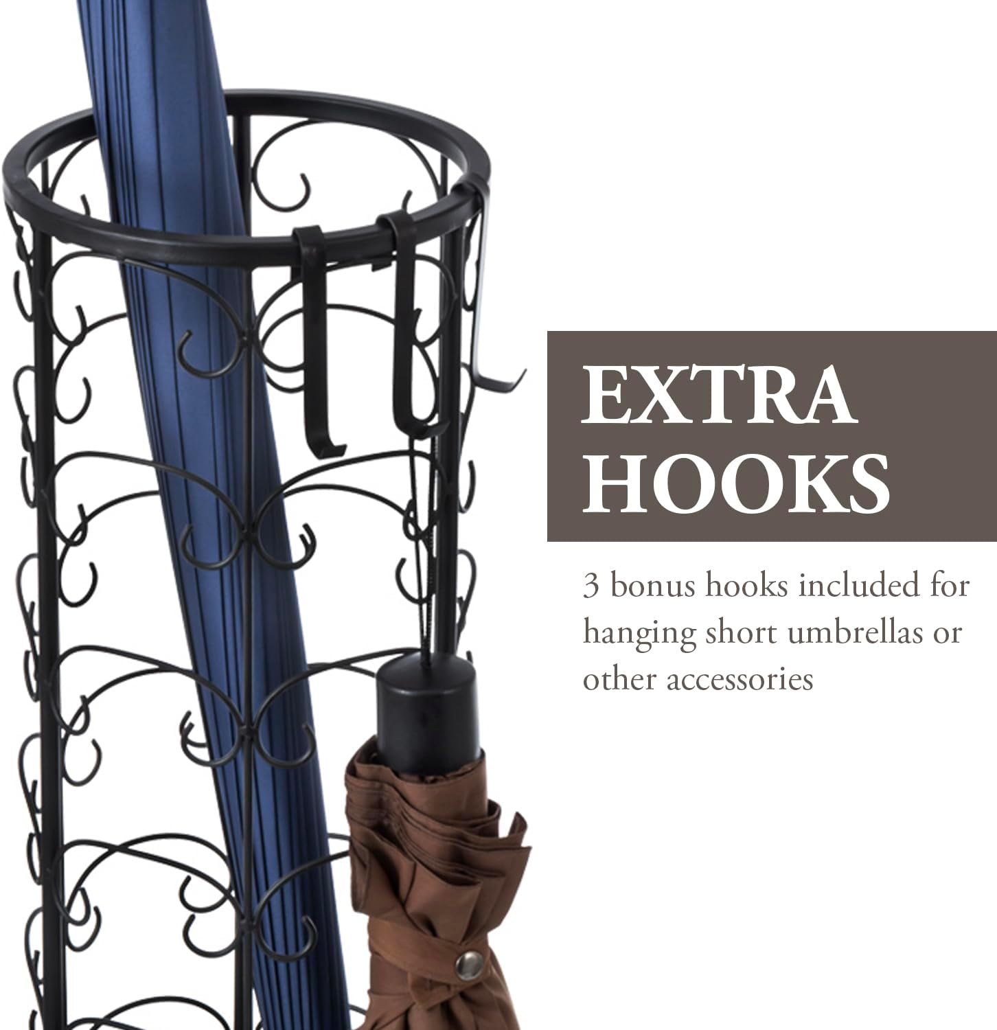 MyGift Matte Black Metal Umbrella Stand with 3 Hooks