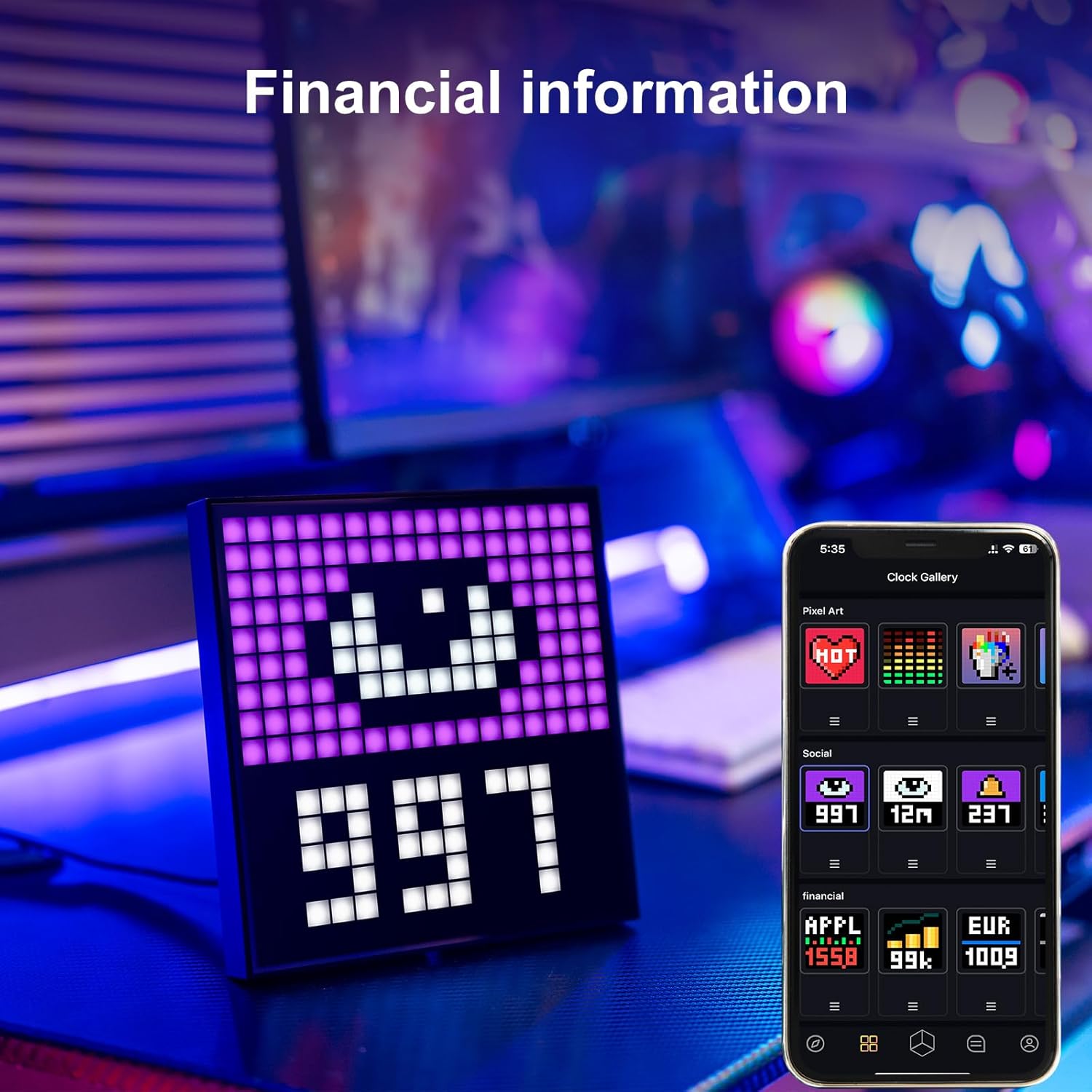 Divoom Pixoo 16 Pixel Art Digital Clock with WiFi and App Control