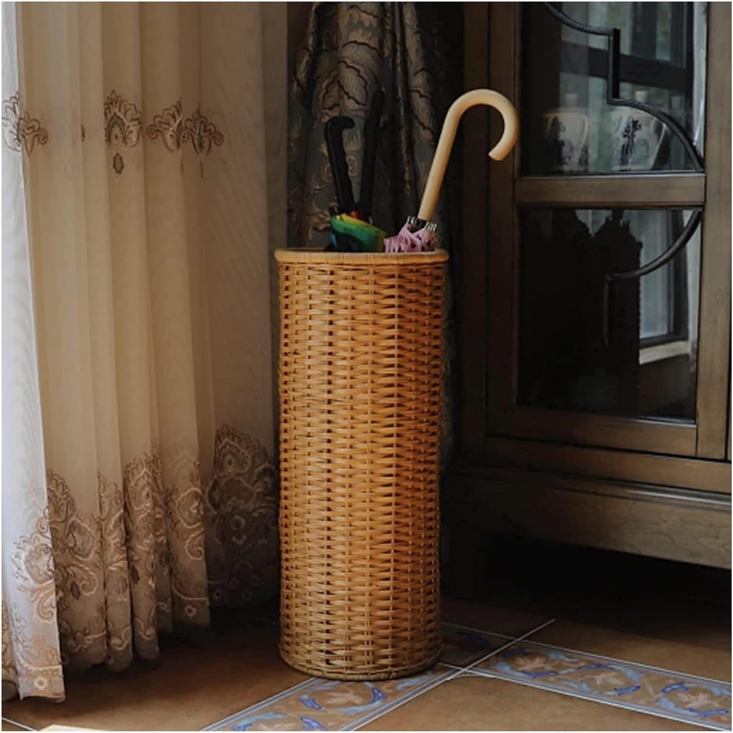 NTIYOU Bamboo Rattan Umbrella Stand Rack Organizer