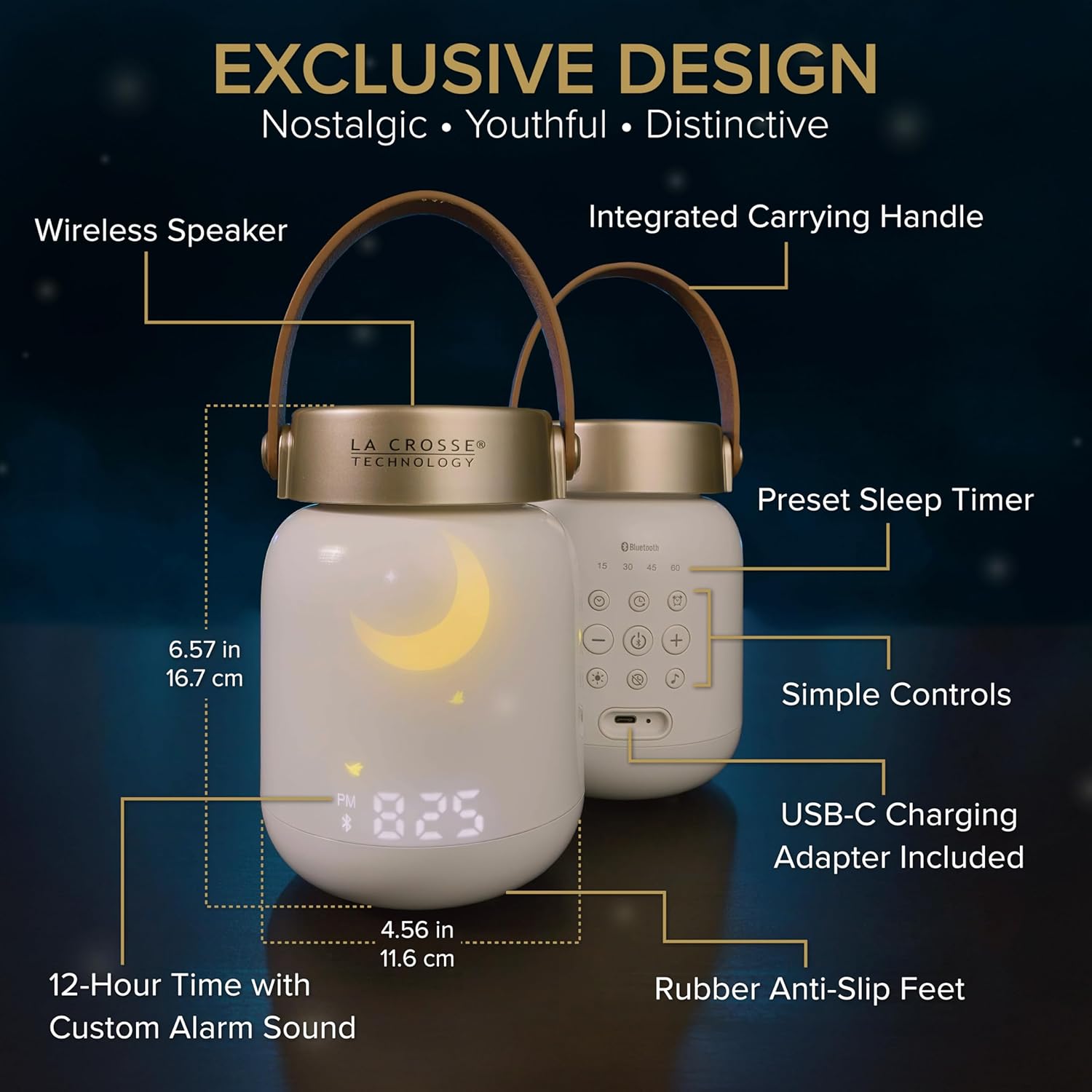 La Crosse Technology Firefly Sound Machine with Alarm Clock and Bluetooth Speaker