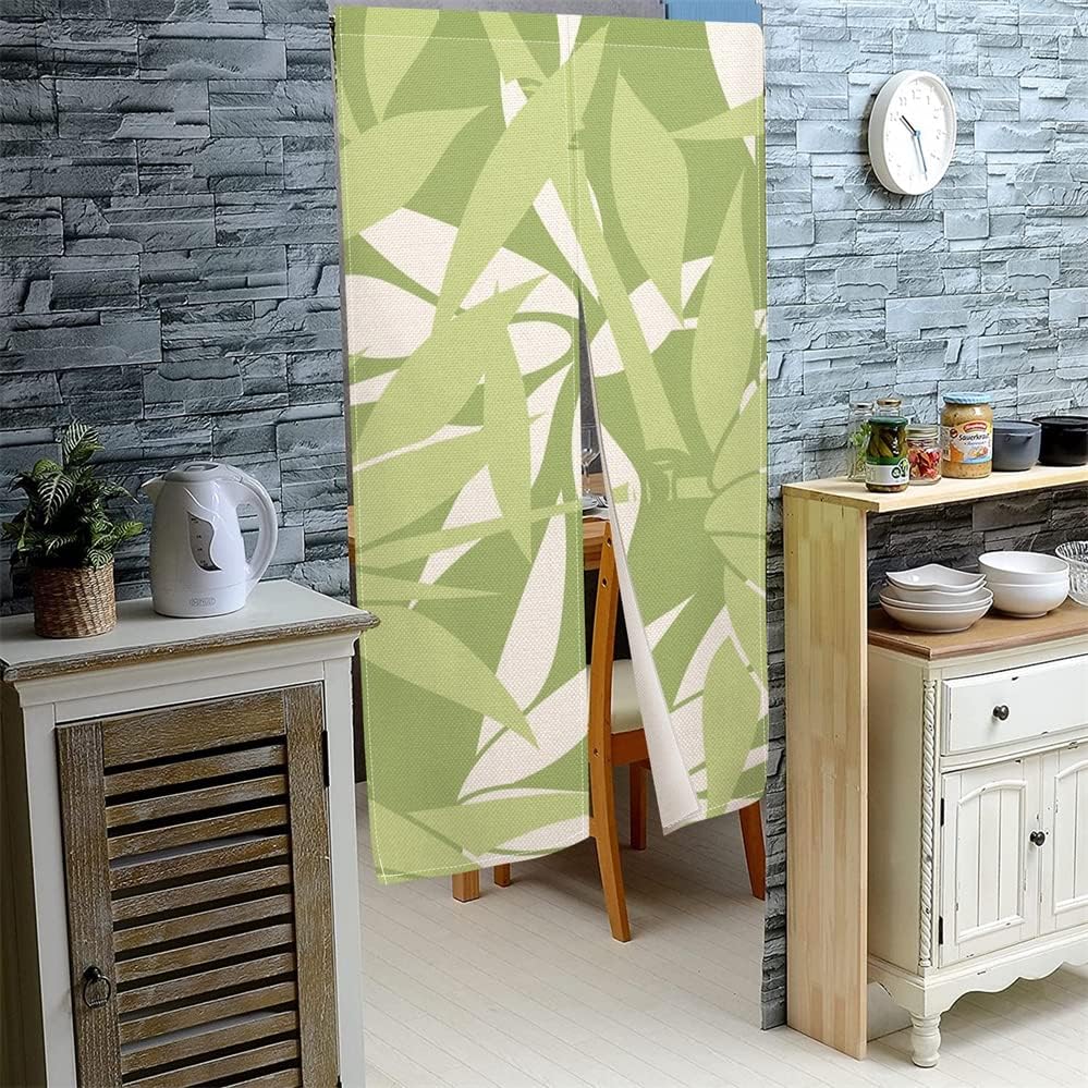 Leowefowa Japanese Noren Curtain 335x59 Green Leaves