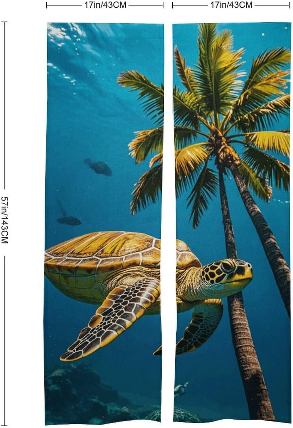 Palm Trees and Sea Turtles Diving Underwater Door Curtain 57x17 Inches