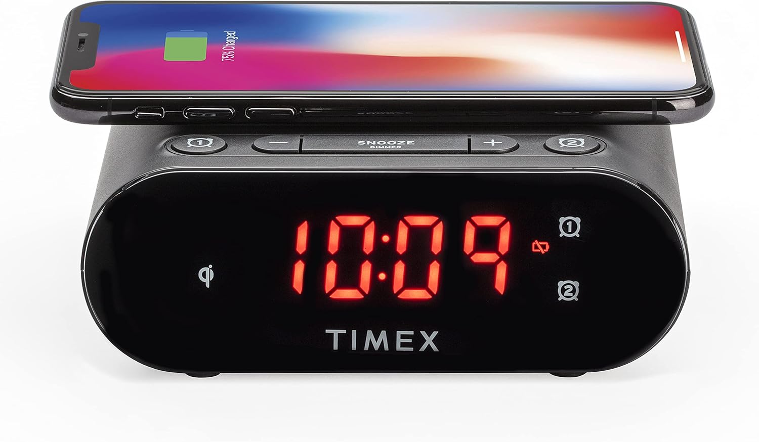 Timex Wireless Charging Dual Alarm Clock with LED Display and Battery Backup