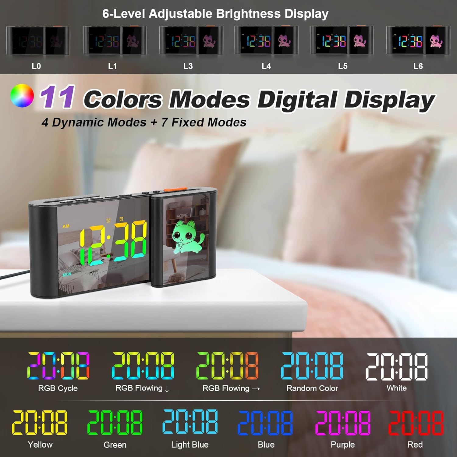 SZELAM Alarm Clock with RGB Light and Mirror