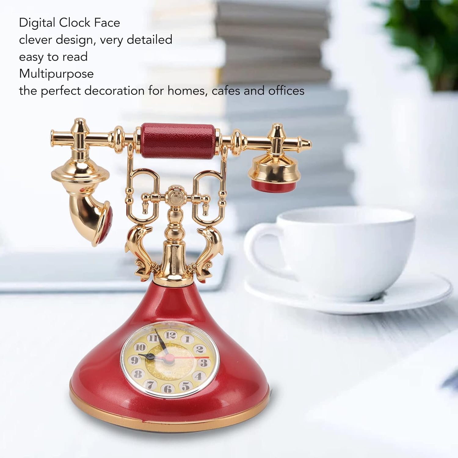 Retro Telephone Clock with Alarm and Large Numerals