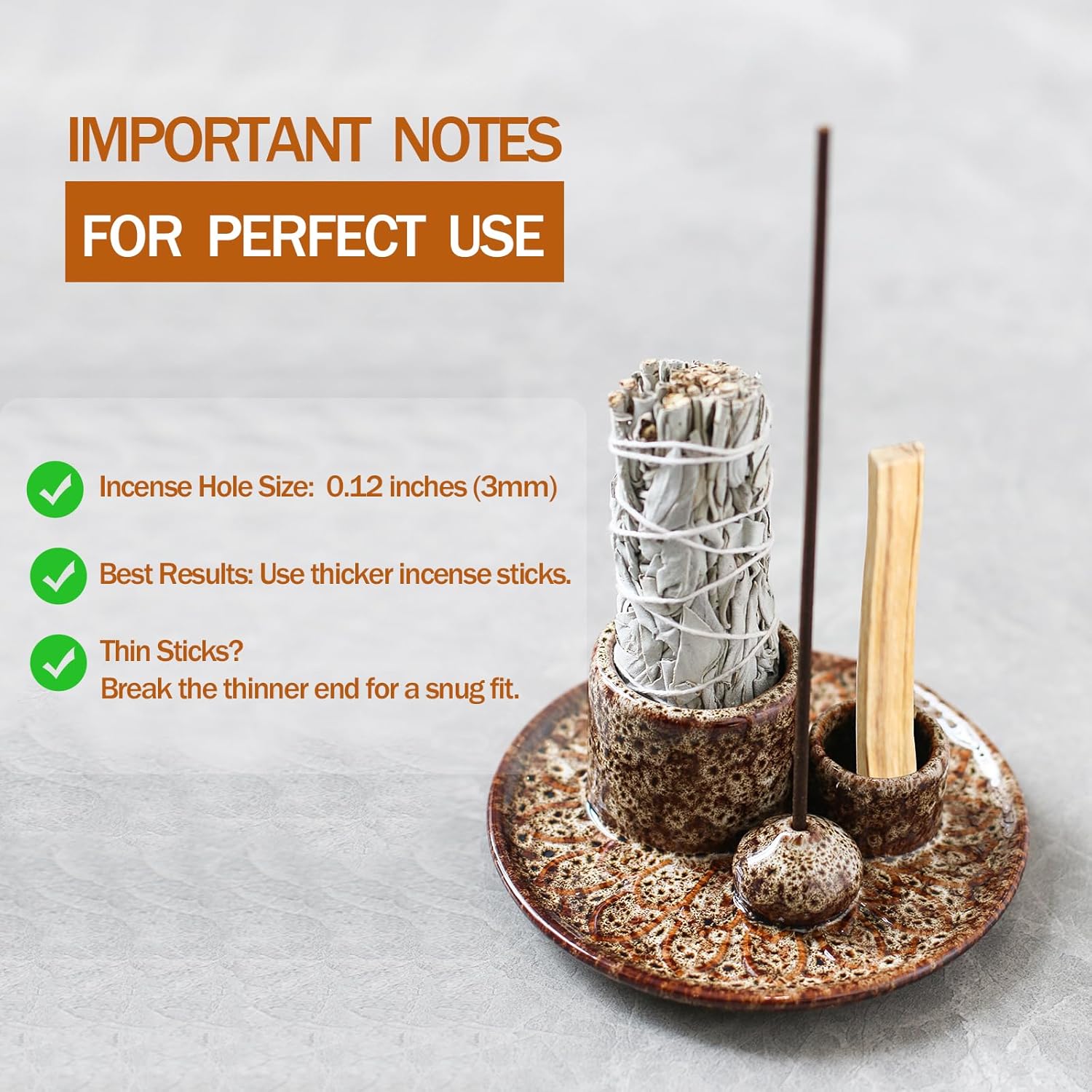 Palo Santo Sticks Holder Ceramic Incense Burner Brown White