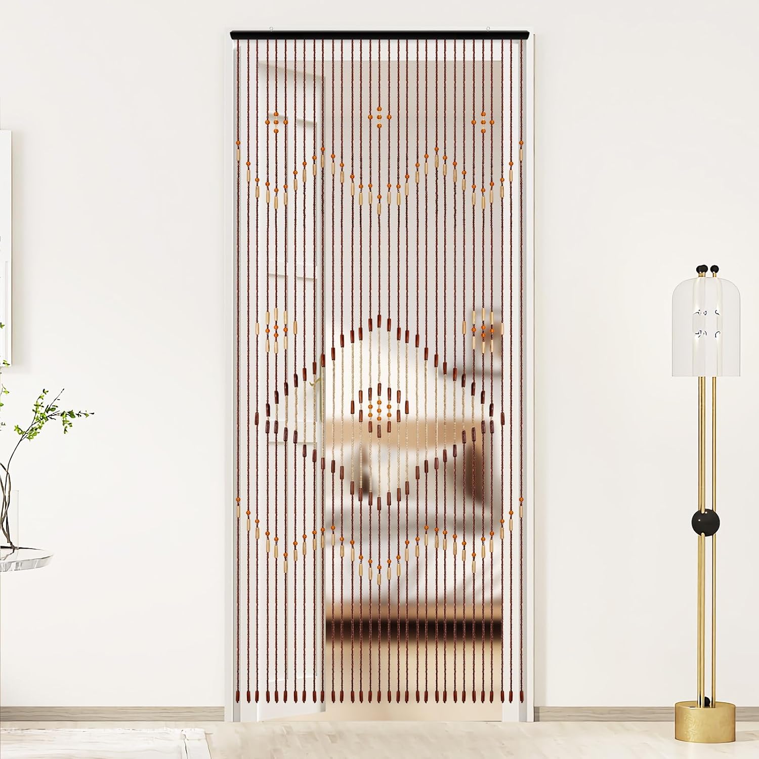 Handmade Bamboo Beaded Curtain - 31 Strands Chocolate Brown