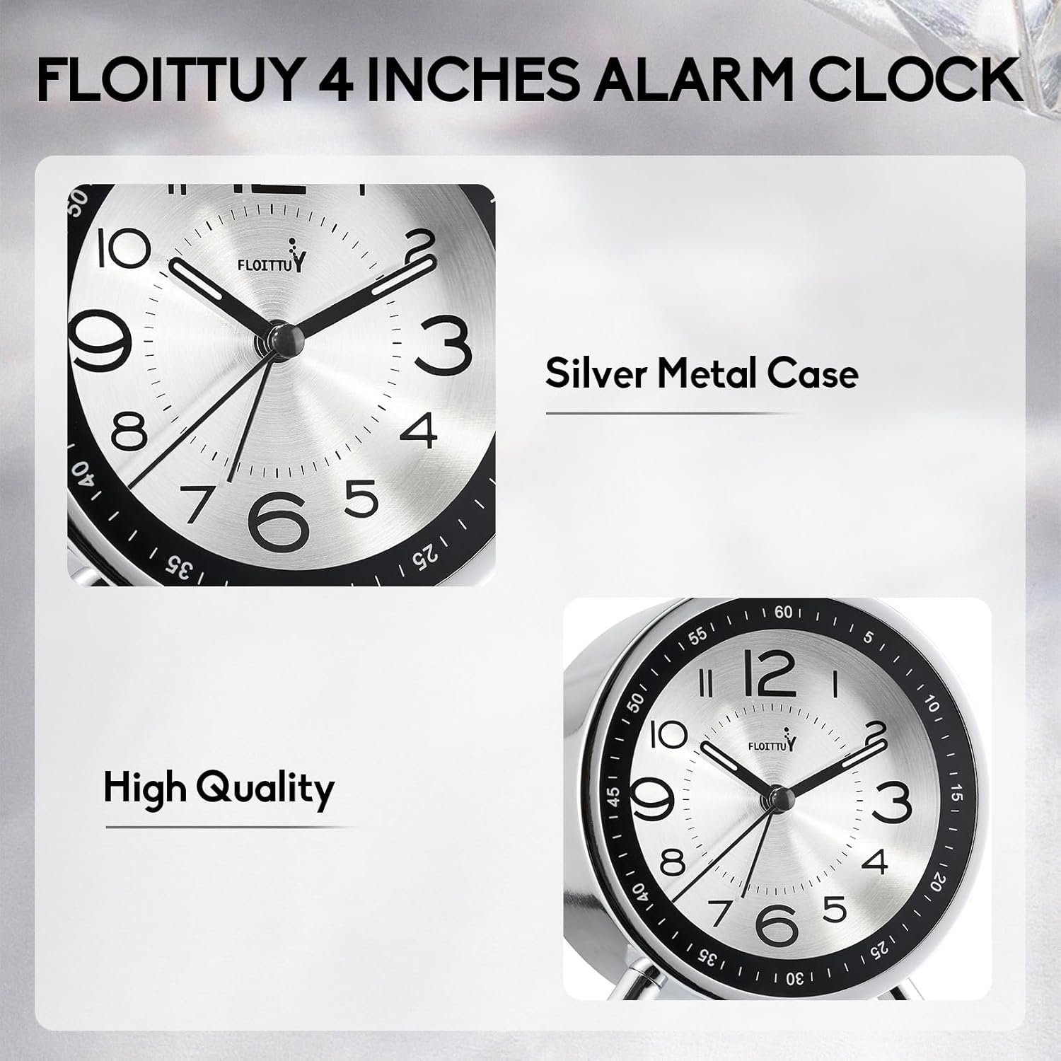 Super Silent Alarm Clock with Night Light and Retro Design