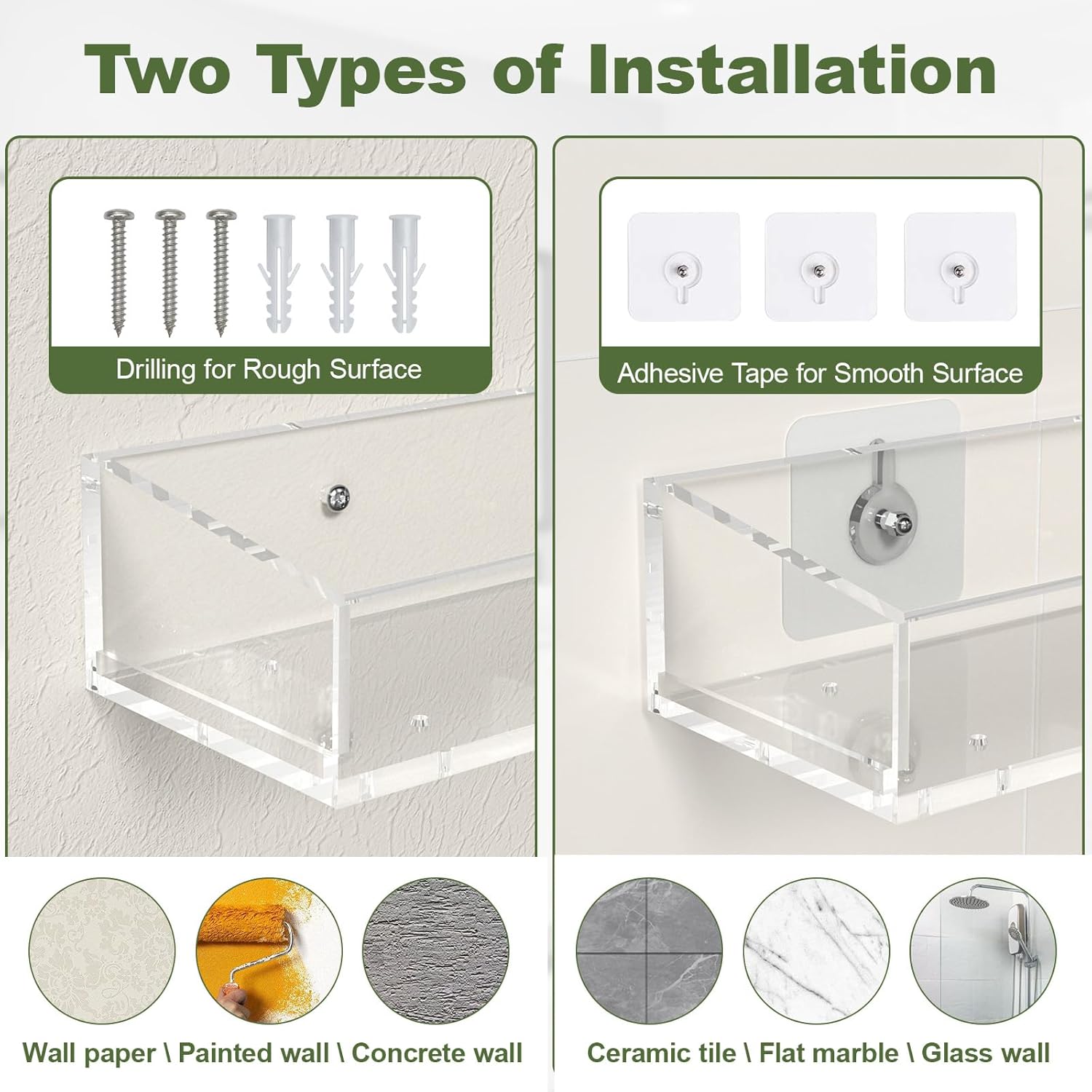 2PCS Clear Acrylic Floating Shelves for Wall Mounting