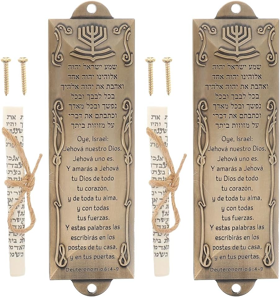 LOGOFUN 2PCS Gold Jewish Mezuzah Scroll Door Decor