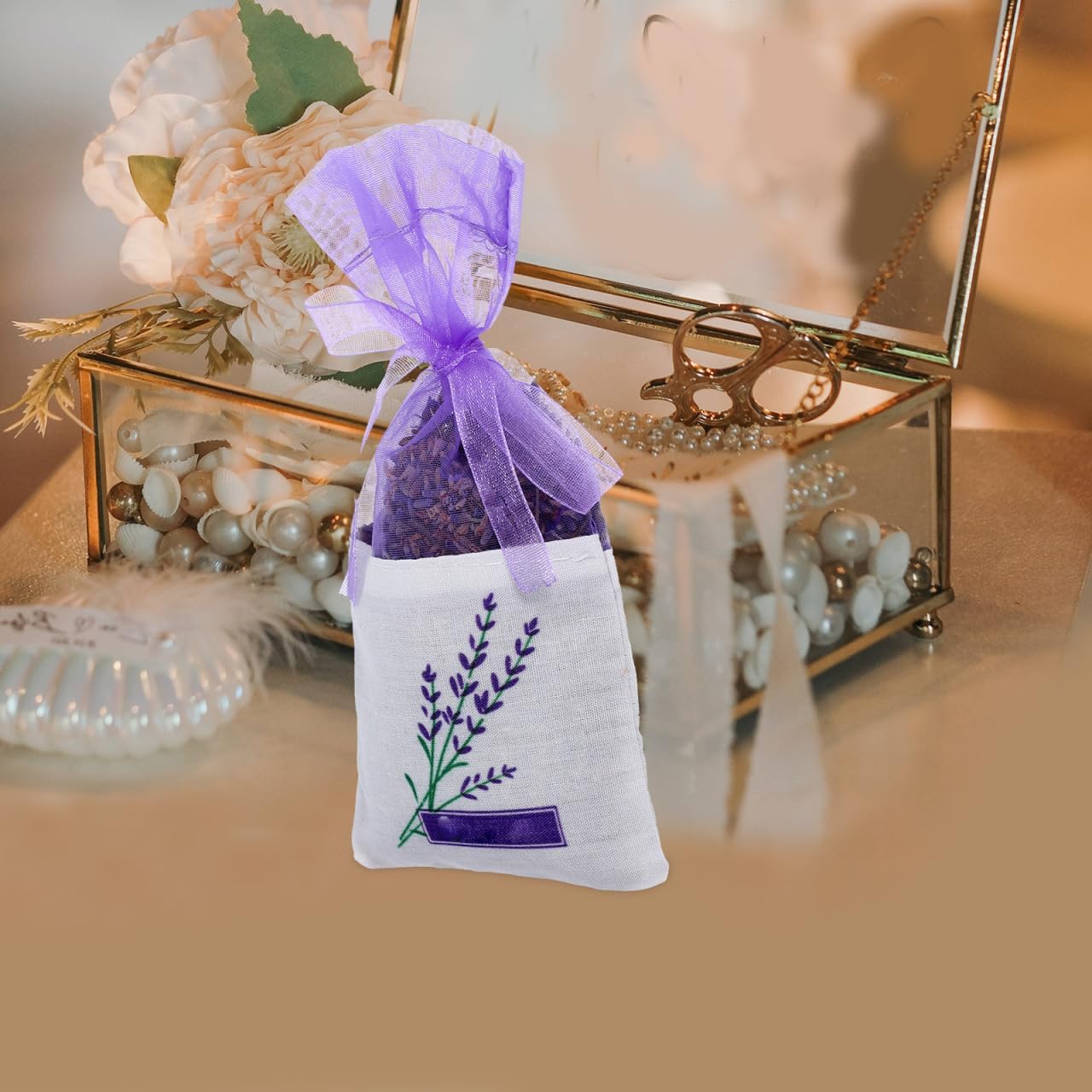 DOITOOL Lavender Sachet Bags 25 Pack - Organza Gauze with Ribbon