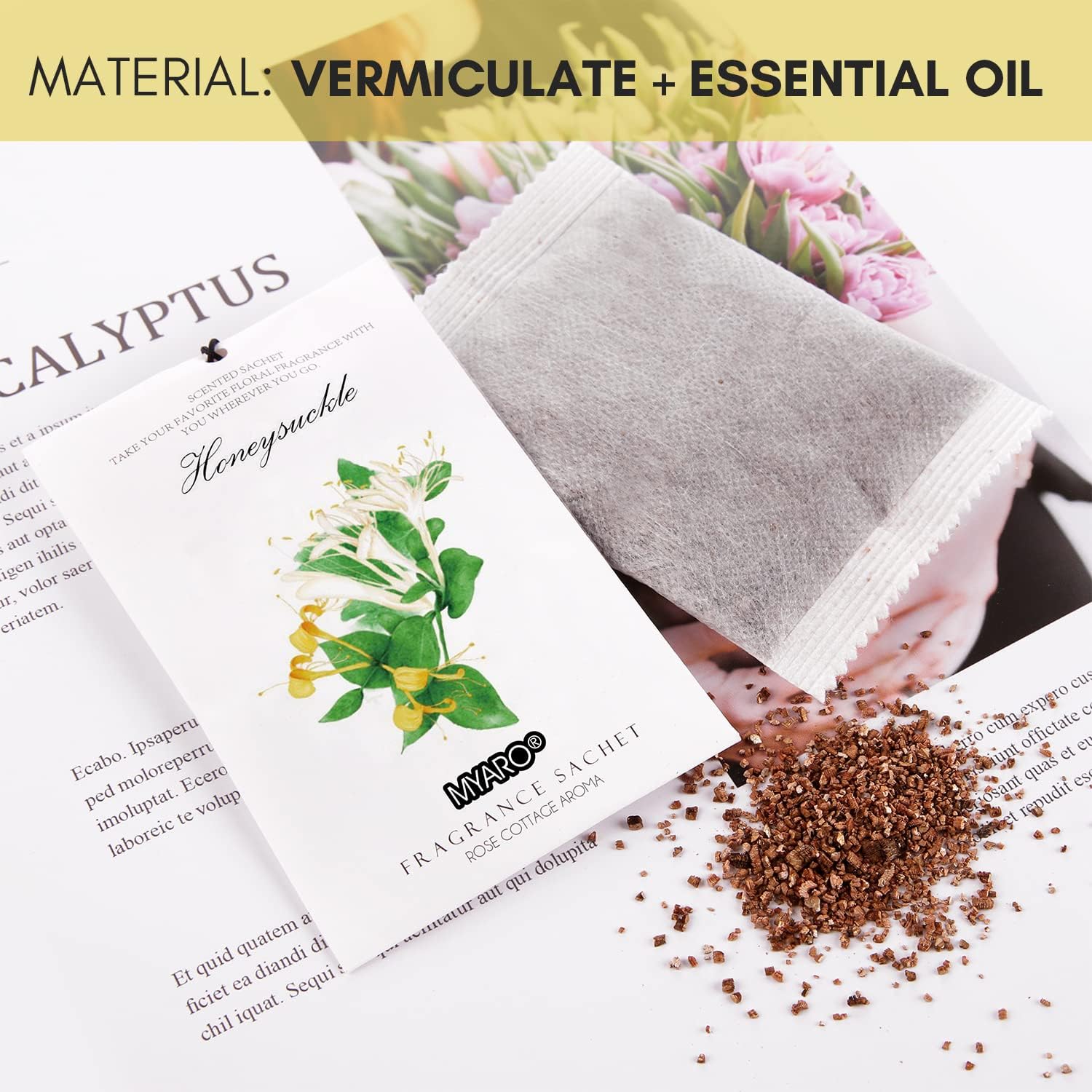 MYARO 12 Pack Honeysuckle Scented Sachets for Drawer and Closet