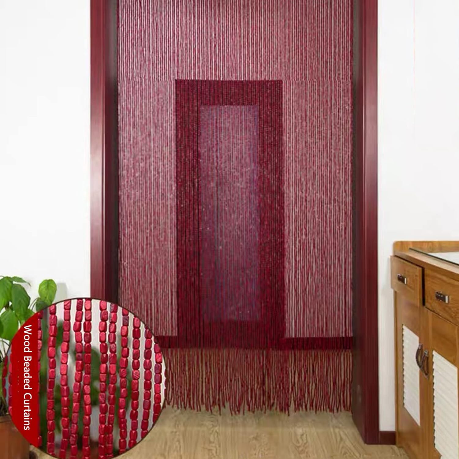 Natural Wood Bamboo Beaded Curtain Door Divider