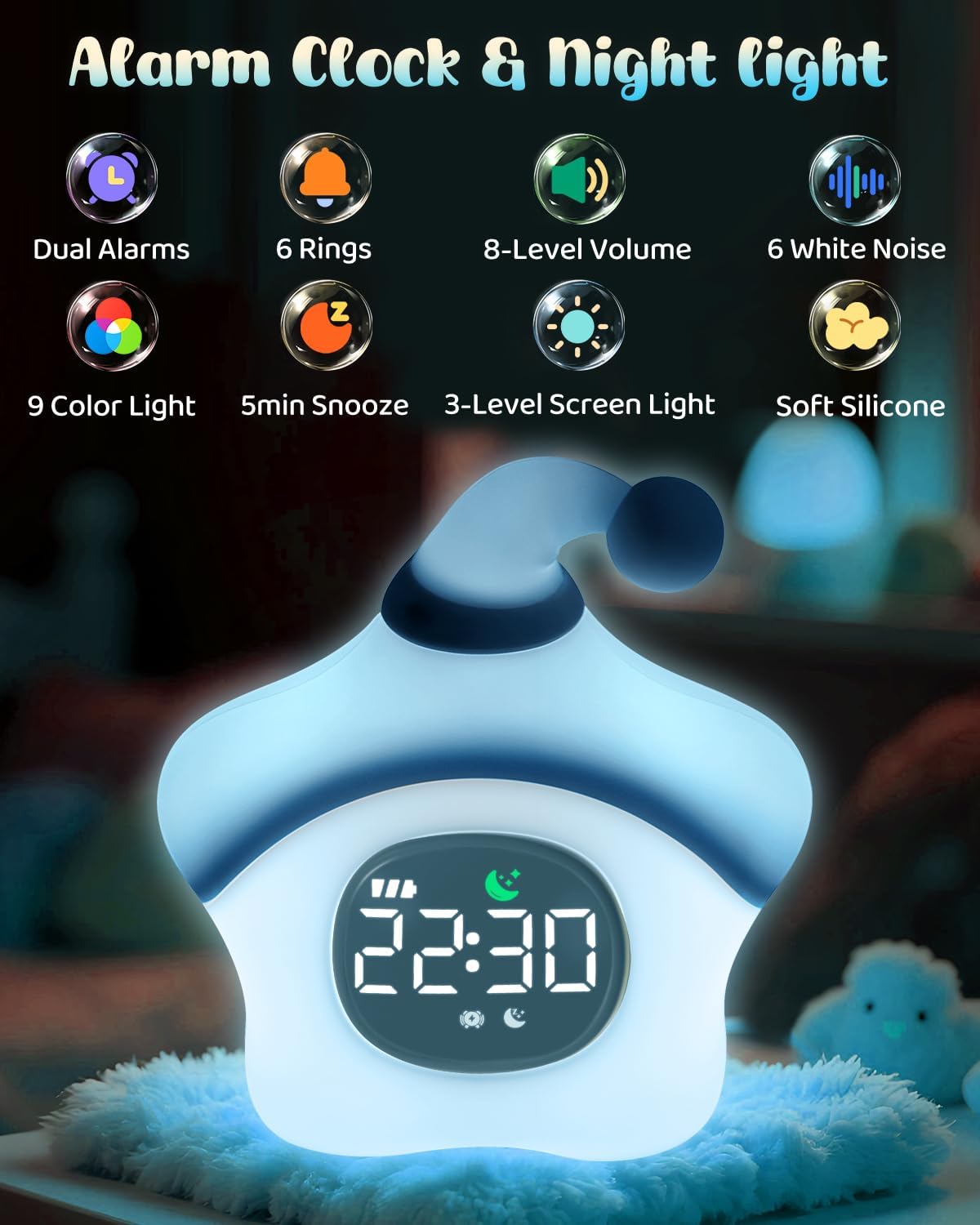 Star Alarm Clock with Night Light for Kids Blue
