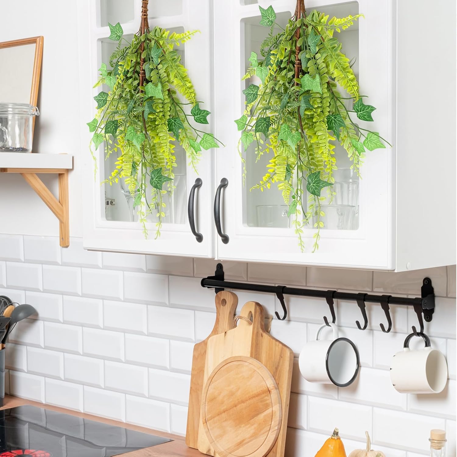2 Pcs 24 Inch Artificial Green Fern Teardrop Wreath