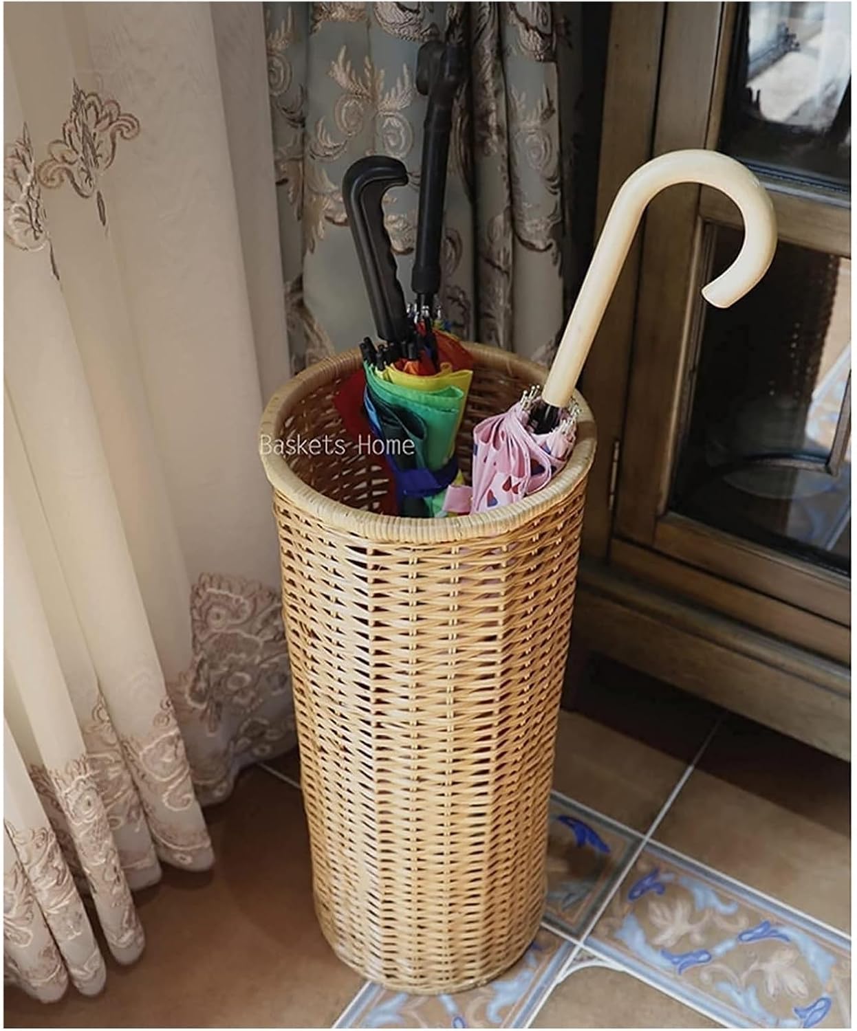 NTIYOU Bamboo Rattan Umbrella Stand Rack Organizer