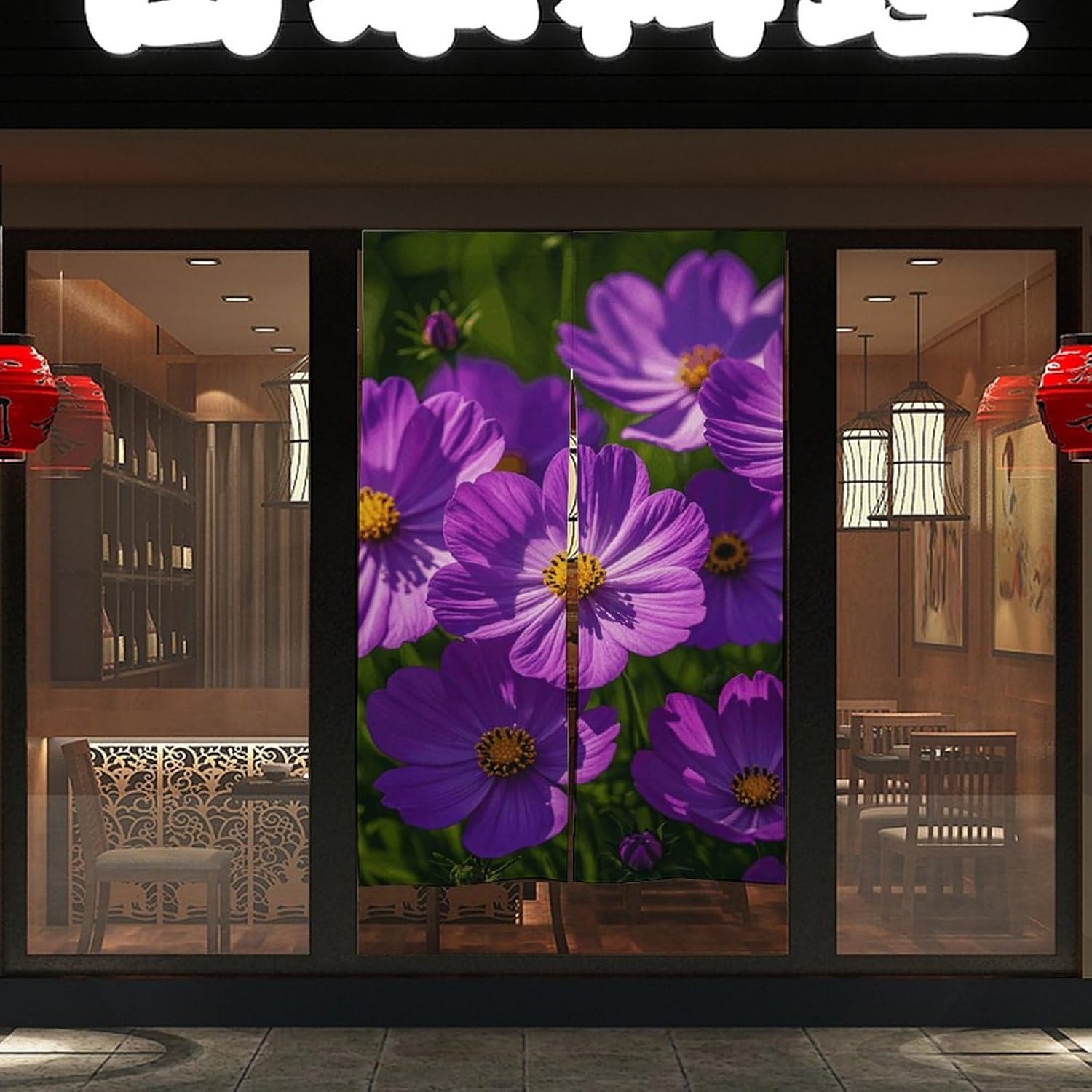 Purple Flowers Door Cover Curtain 57x17 Inches