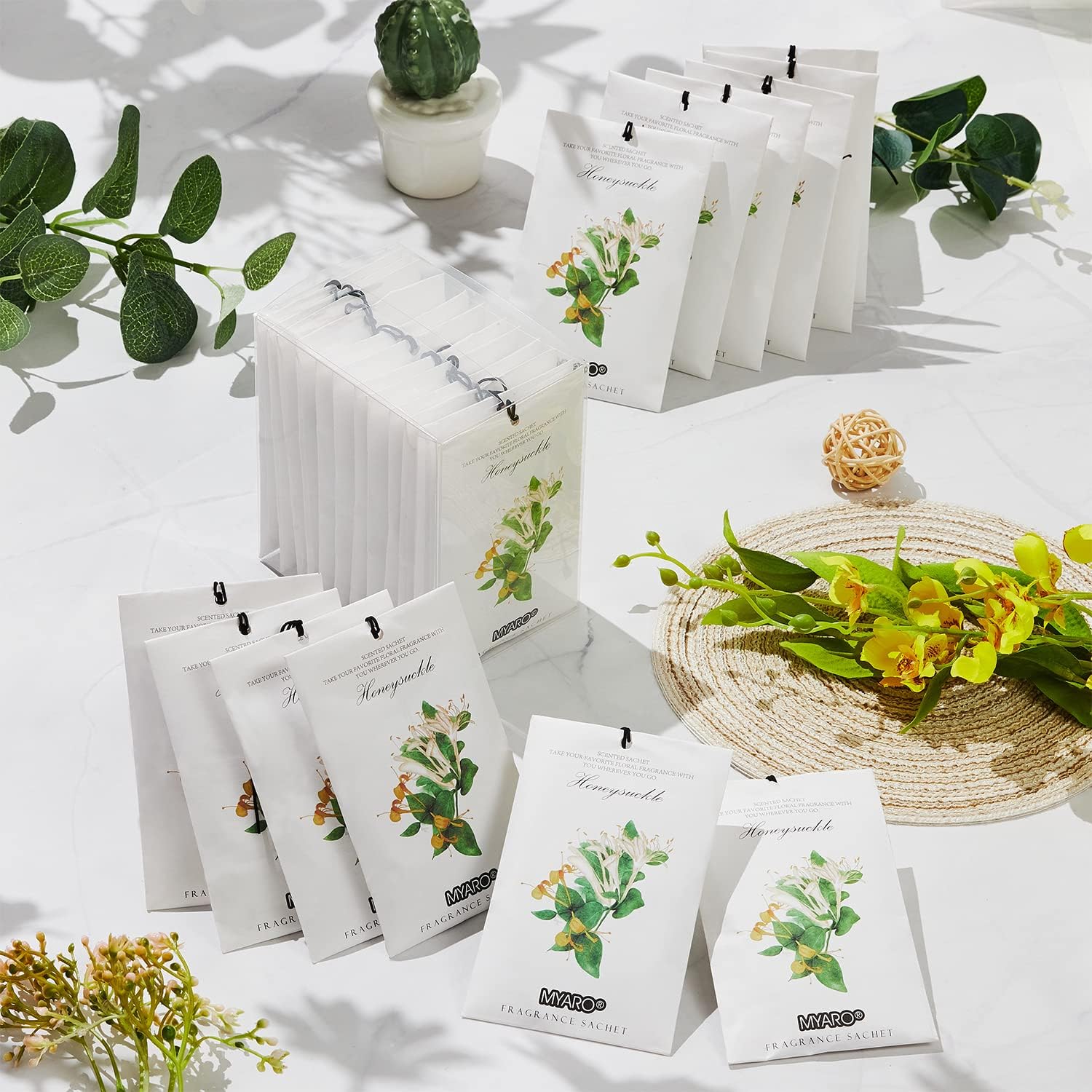 MYARO 12 Pack Honeysuckle Scented Sachets for Drawer and Closet