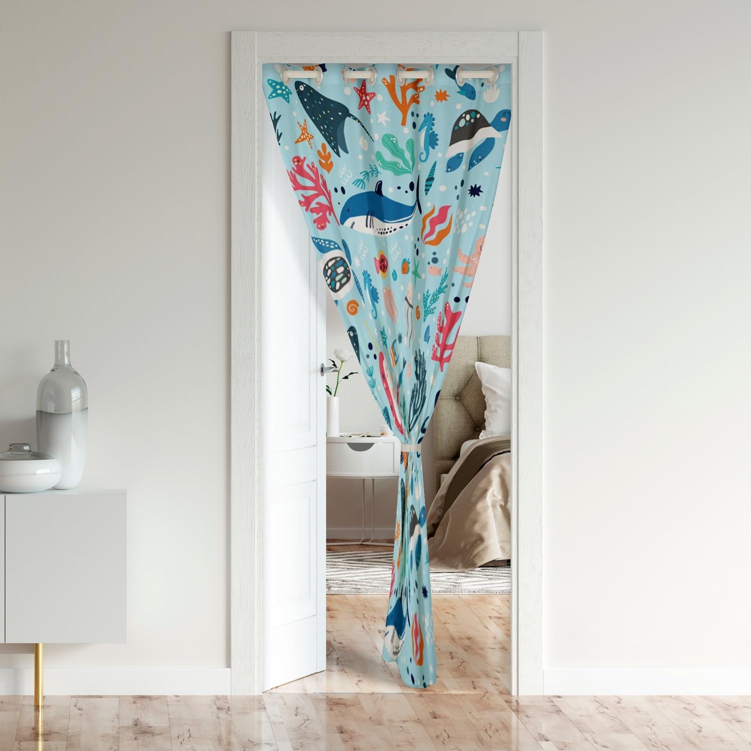 Underwater World Door Curtain with Dolphin and Shark Design