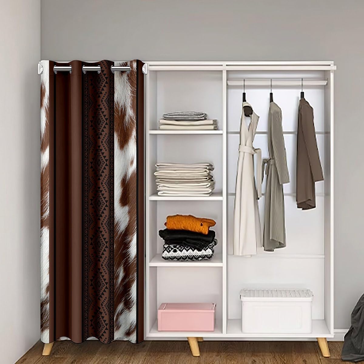 Rustic Farmhouse Door Curtain with Cow Skin Print