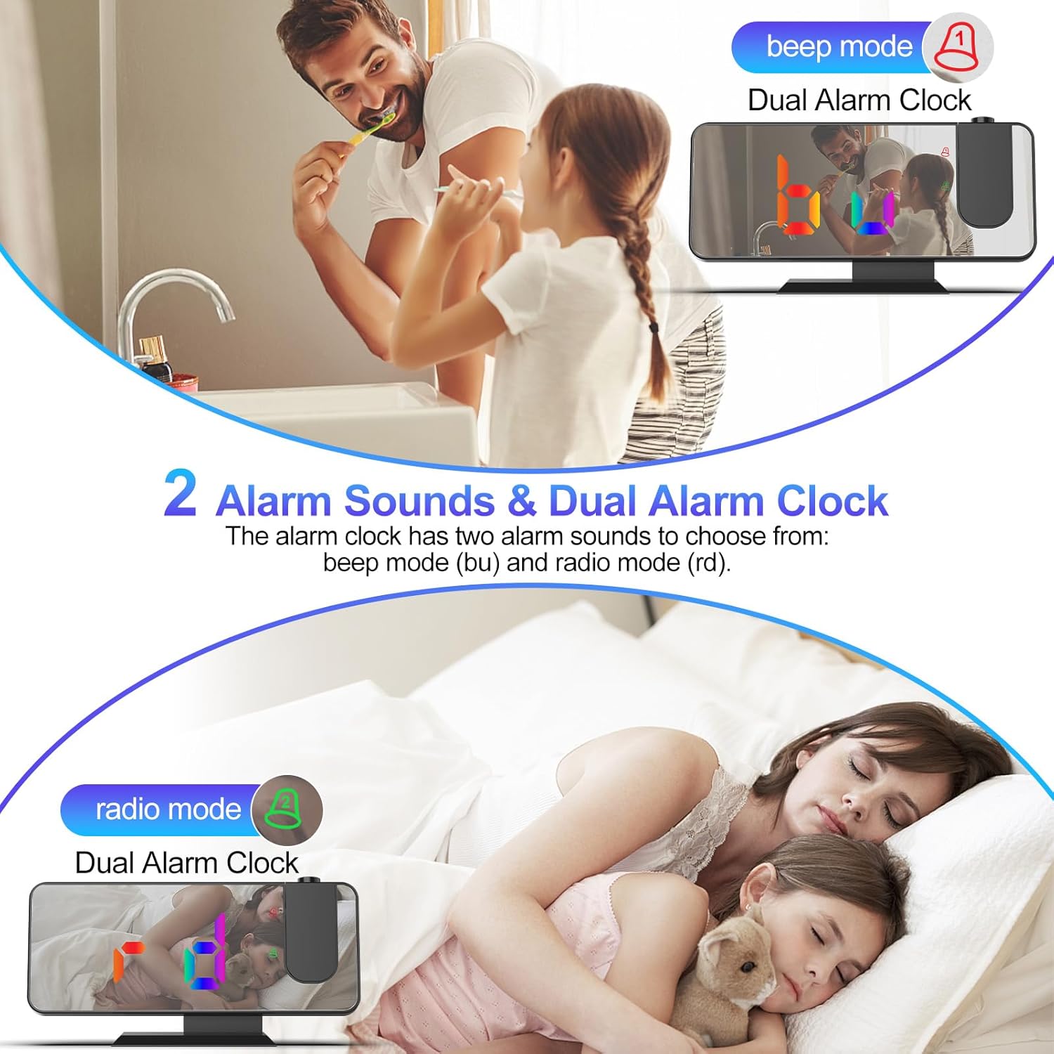 TAKRINK Projection Alarm Clock with Ceiling Projector and Dual Alarms