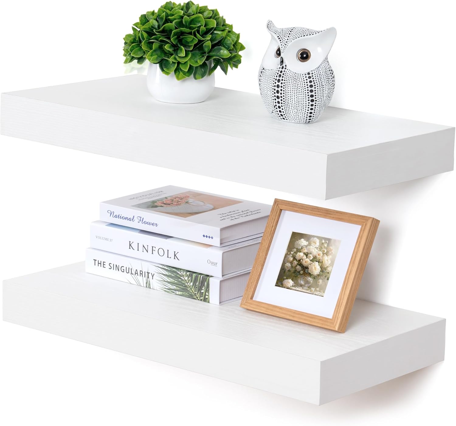 White Floating Shelves Set of 2 24x12 Deep Wood Shelves