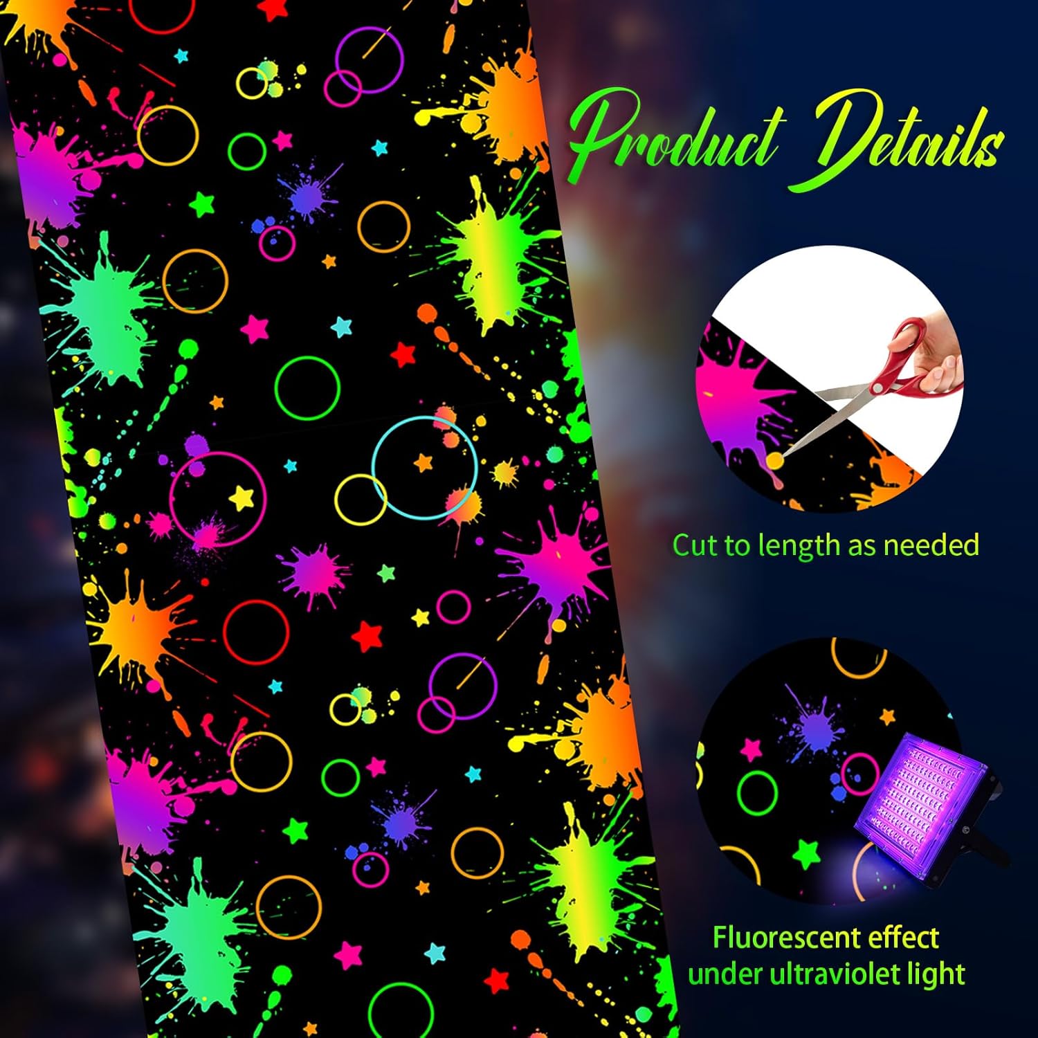 Haull Neon Glow in the Dark Floor Runner with UV Reactive Design