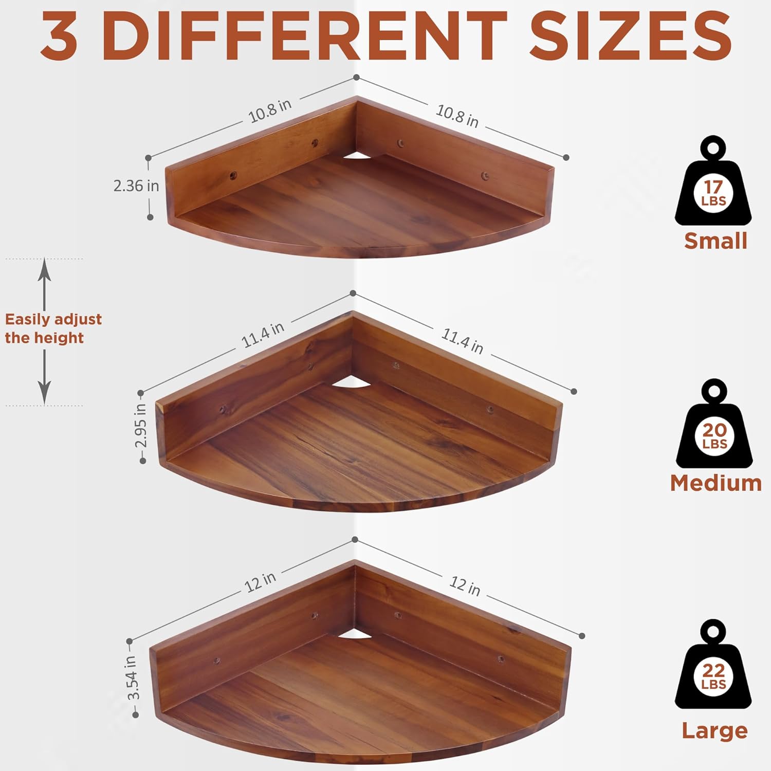 Demigo Corner Shelf Wall Mount Set of 3 Brown