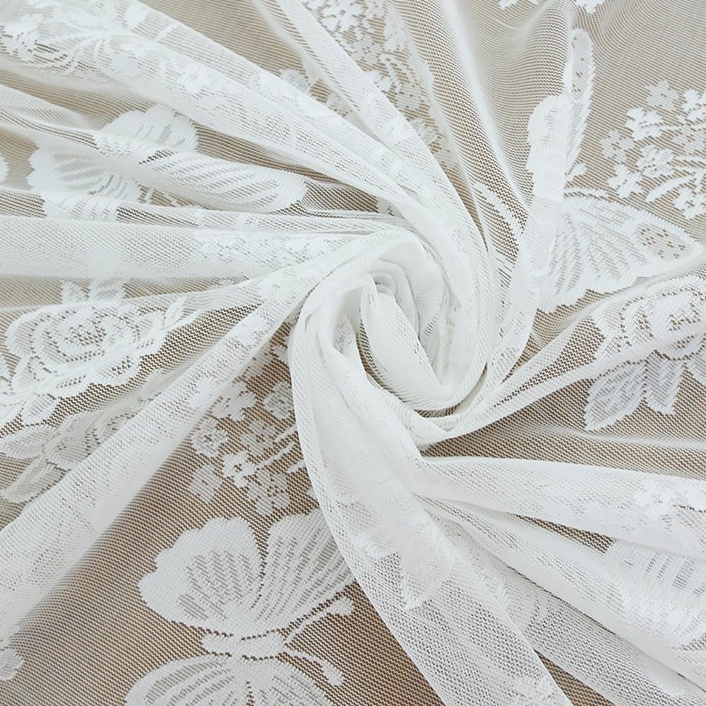 White Butterfly Embroidery Sheer Curtain Panel for Door Window Hanging