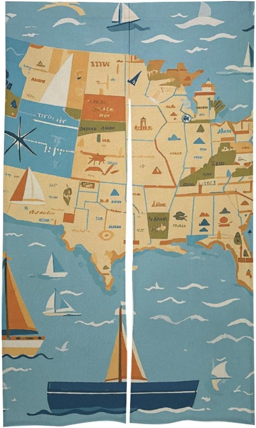 Nautical Sailboat Map Door Curtain 57x17 Inches